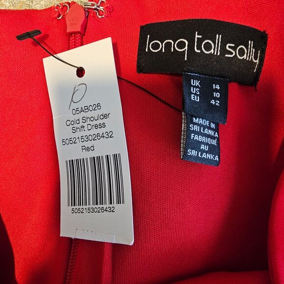 NWT Long Tall Sally Red Cold Shoulder Shift Dress Women’s Size 10 US - Picture 3 of 7